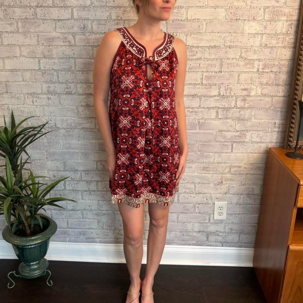 Vintage Odd Molly Red/Burgundy Patterned Mini Dress